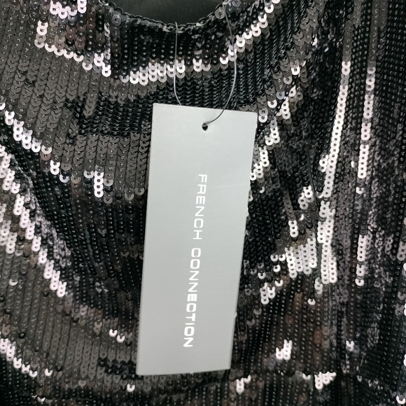 🆕 French Connection Whisper Sweetheart Sequin Fit & Flare Dress in Black - Picture 9 of 11